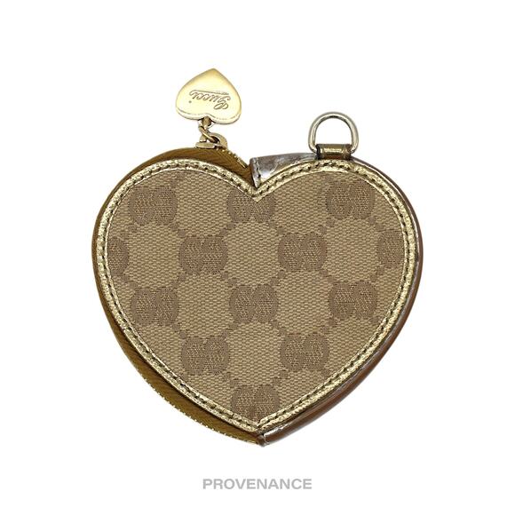 🔴 Gucci GG Canvas Coin Wallet - Bronze Heart Metallic